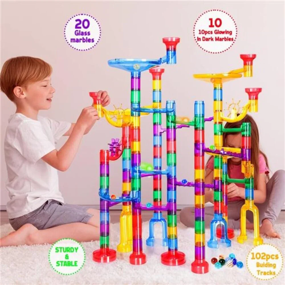 132Pcs Marble Maze Game Building Toy for Kid, Marble Track